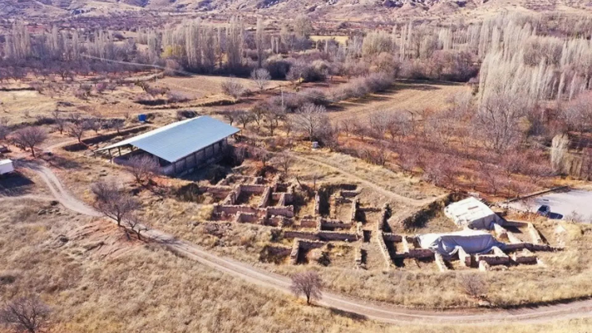 Archaeological excavations in a rocky valley