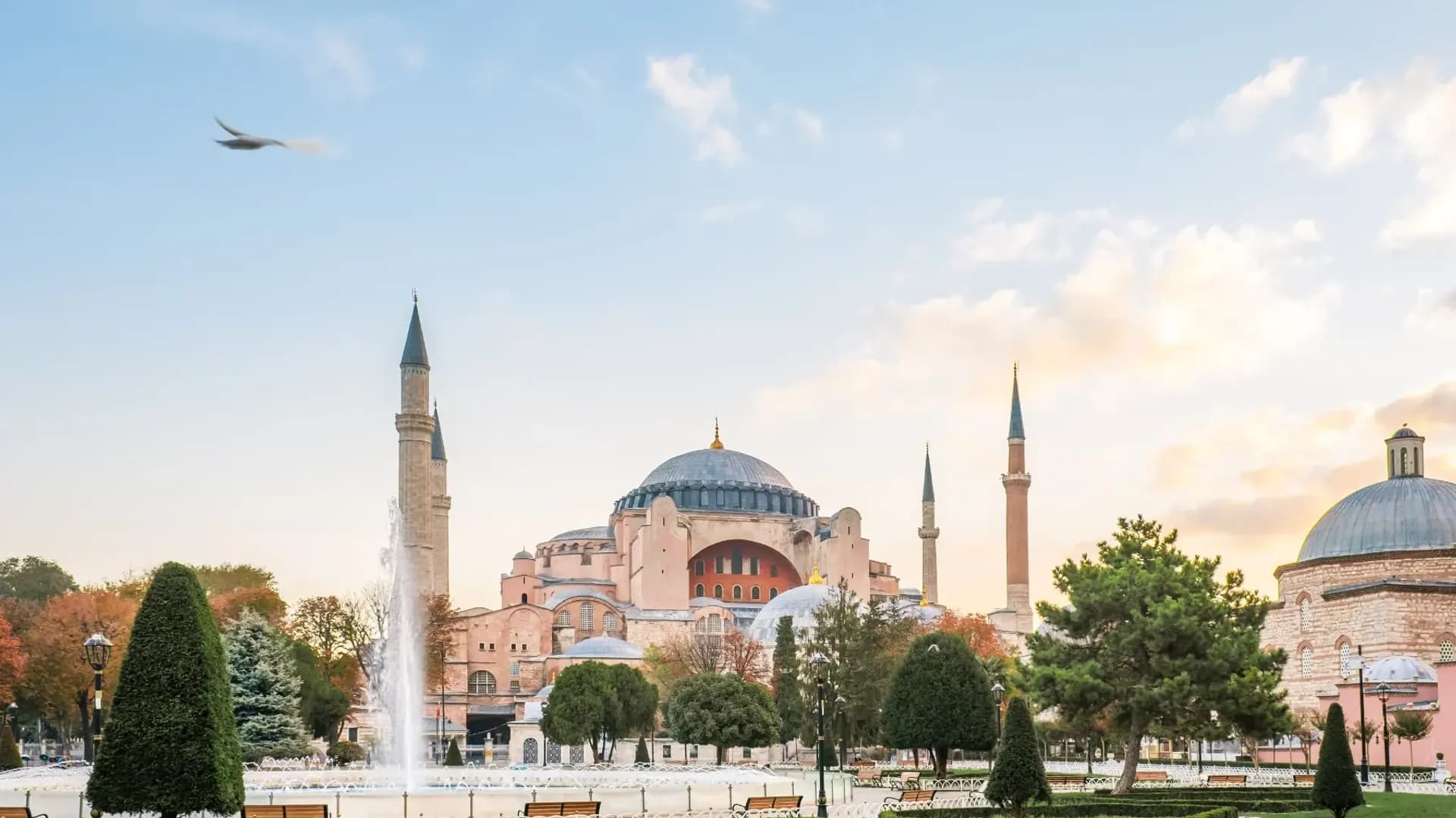 Ağaçların yanında tarihi kubbeli bina