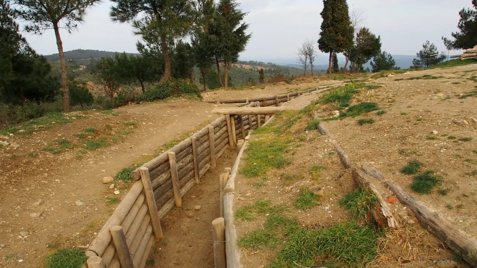 Wooden walkway through an archaeological excavation