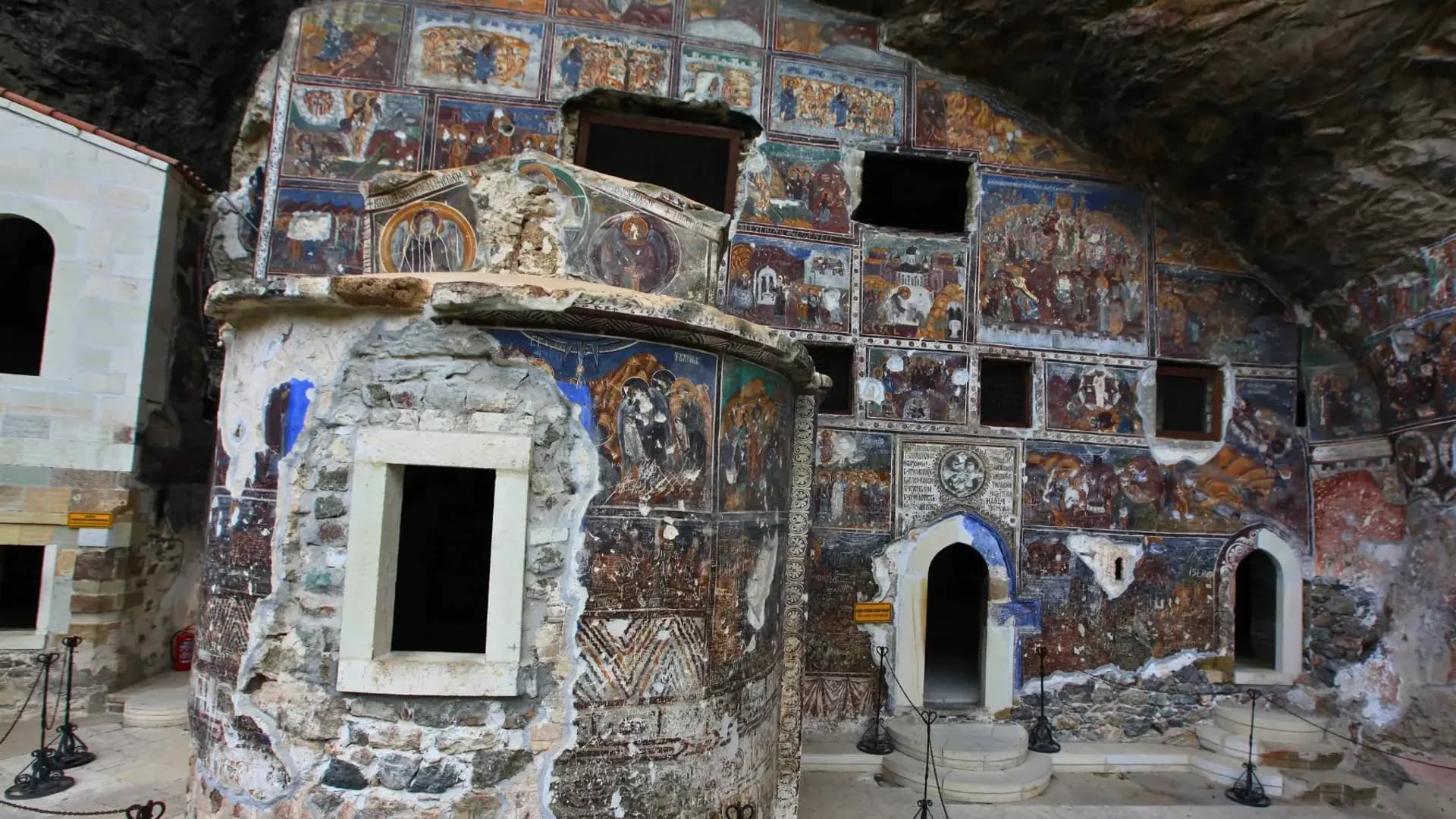 Frescoes inside a rock-cut chapel