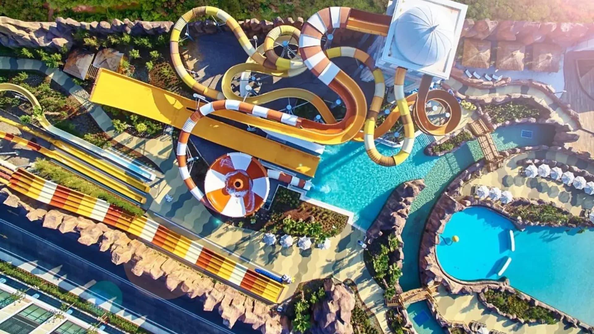 Water slides and pools seen from above