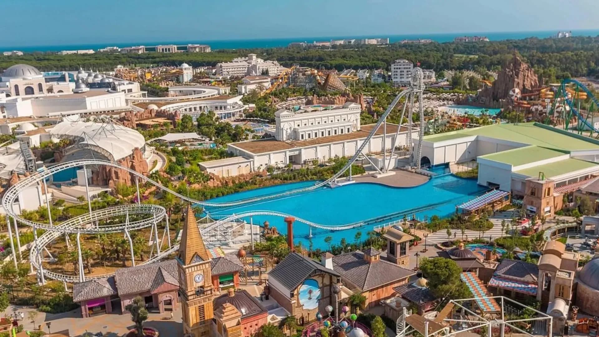 Theme park and water slides seen from above